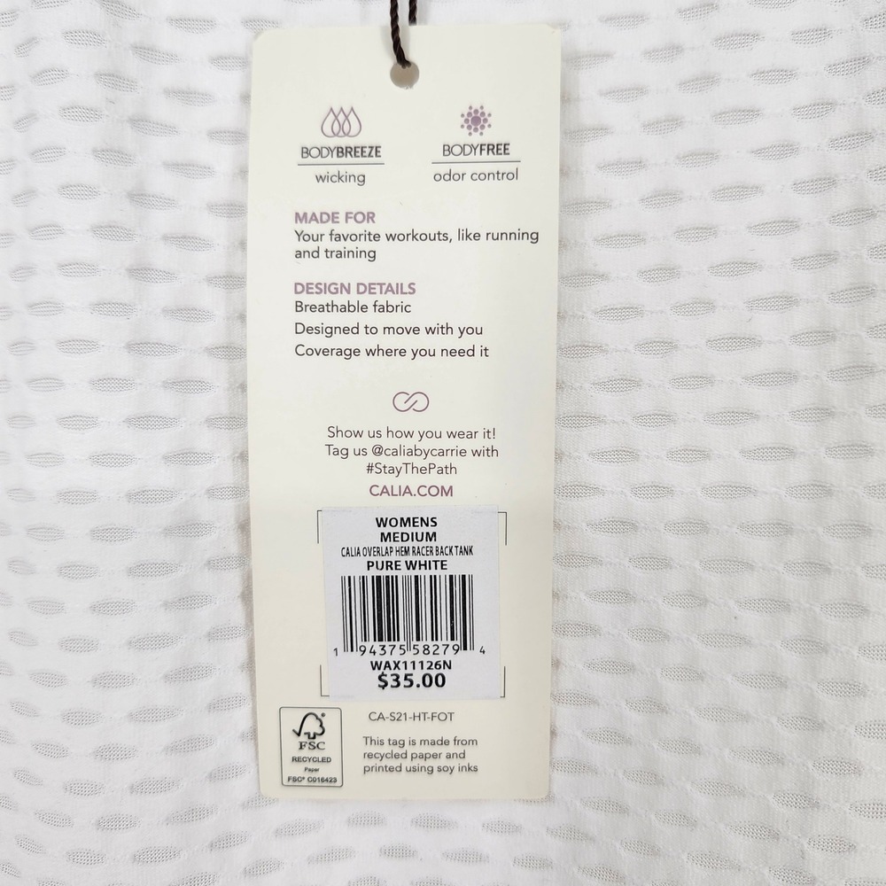 Calia NWT Pure White Overlap Hem Racerback Tank Womens Medium Activewear Workout - Picture 4 of 7